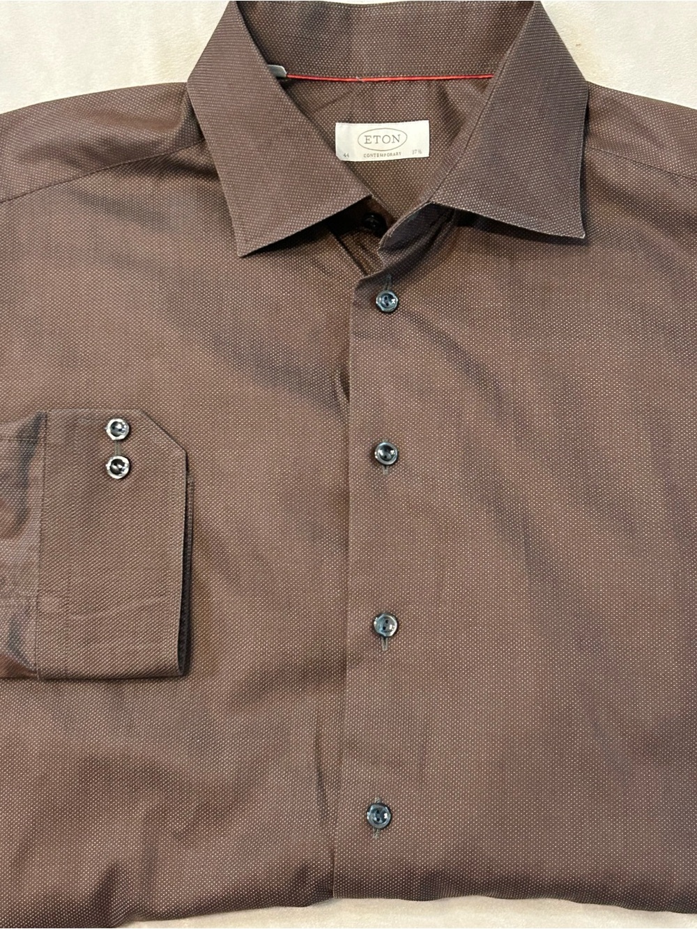 Eton Contemporary Dress Shirt 17.5 44 Brown Micro Pattern Dobby Twill Luxury XL